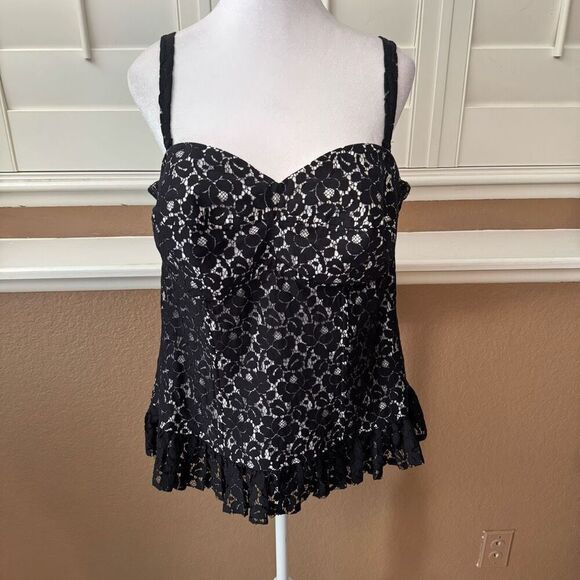 Y2K Torrid Size 1X Crochet Peplum Corset Tank Black Lace Going Out Top Goth NWT - Picture 1 of 8